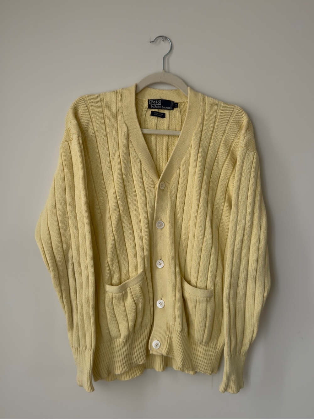 Ralph Lauren Pale Yellow Ribbed Button Cardigan